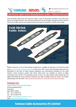 Cold Shrink Cable Joints Manufacturers India-Yamuna Densons
