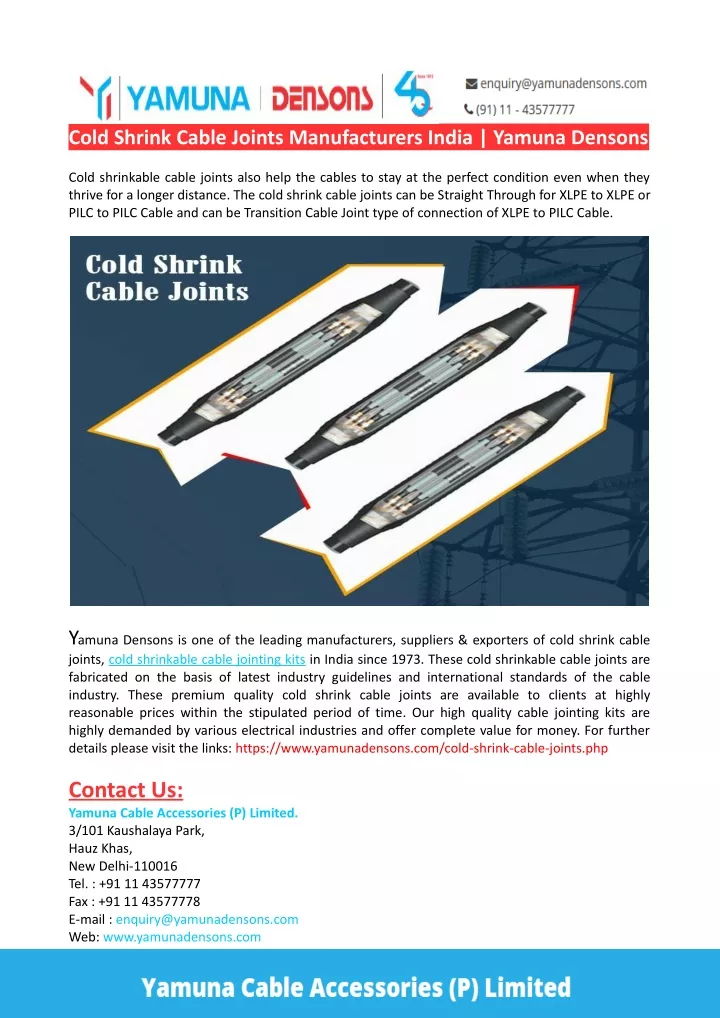 cold shrink cable joints manufacturers india
