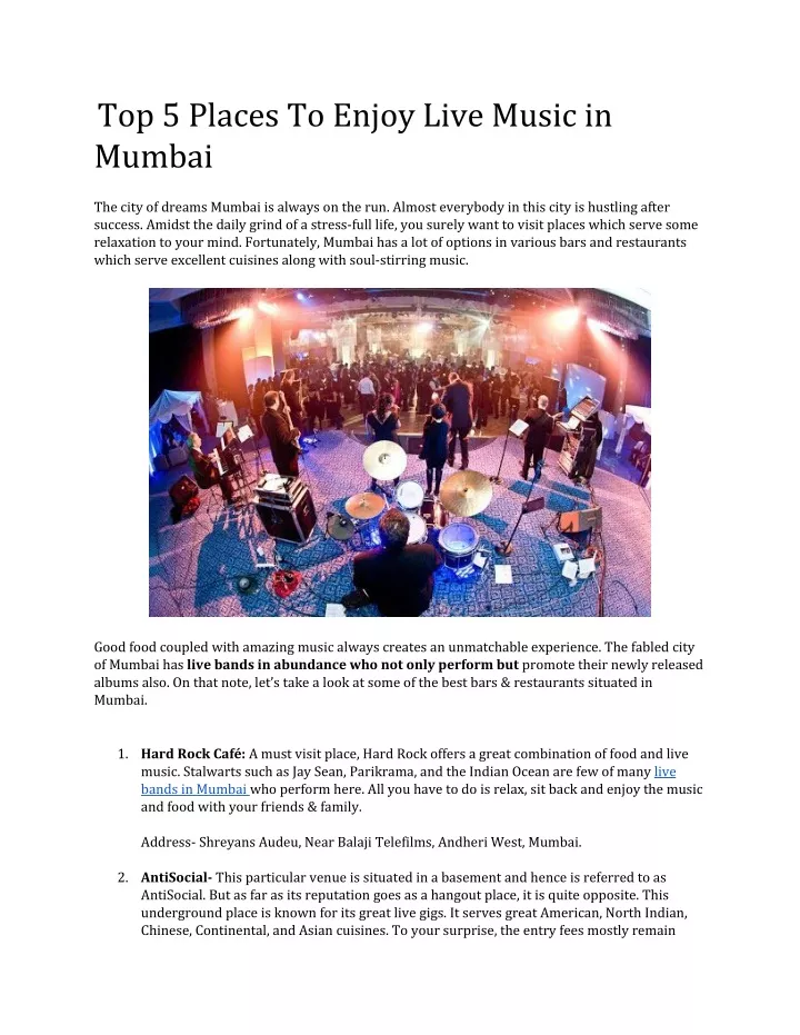 top 5 places to enjoy live music in mumbai