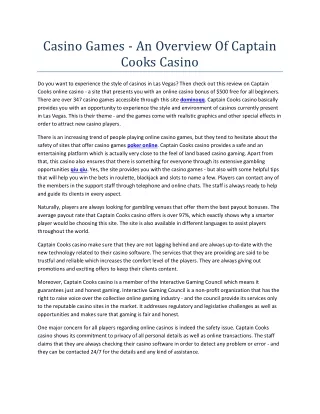 An Overview Of Captain Cooks Casino