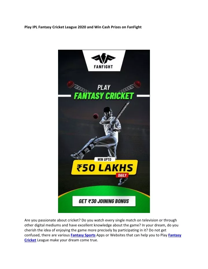 play ipl fantasy cricket league 2020 and win cash