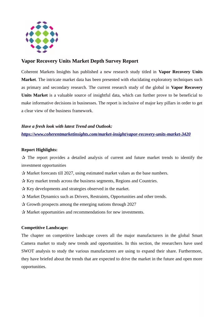 vapor recovery units market depth survey report