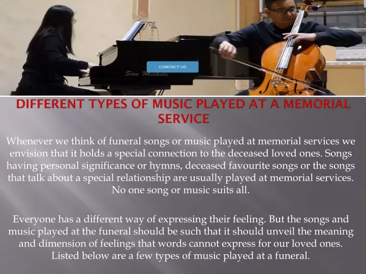 different types of music played at a memorial service