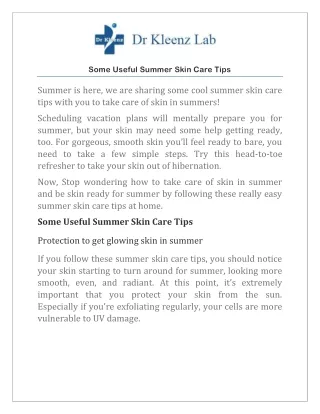 Some Useful Summer Skin Care Tips