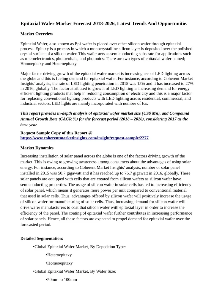 epitaxial wafer market forecast 2018 2026 latest