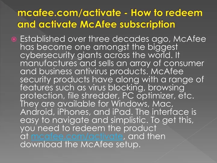 mcafee com activate how to redeem and activate mcafee subscription