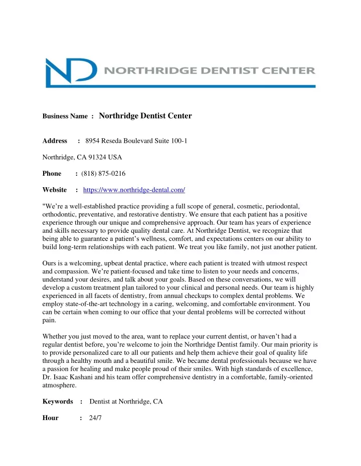 business name northridge dentist center