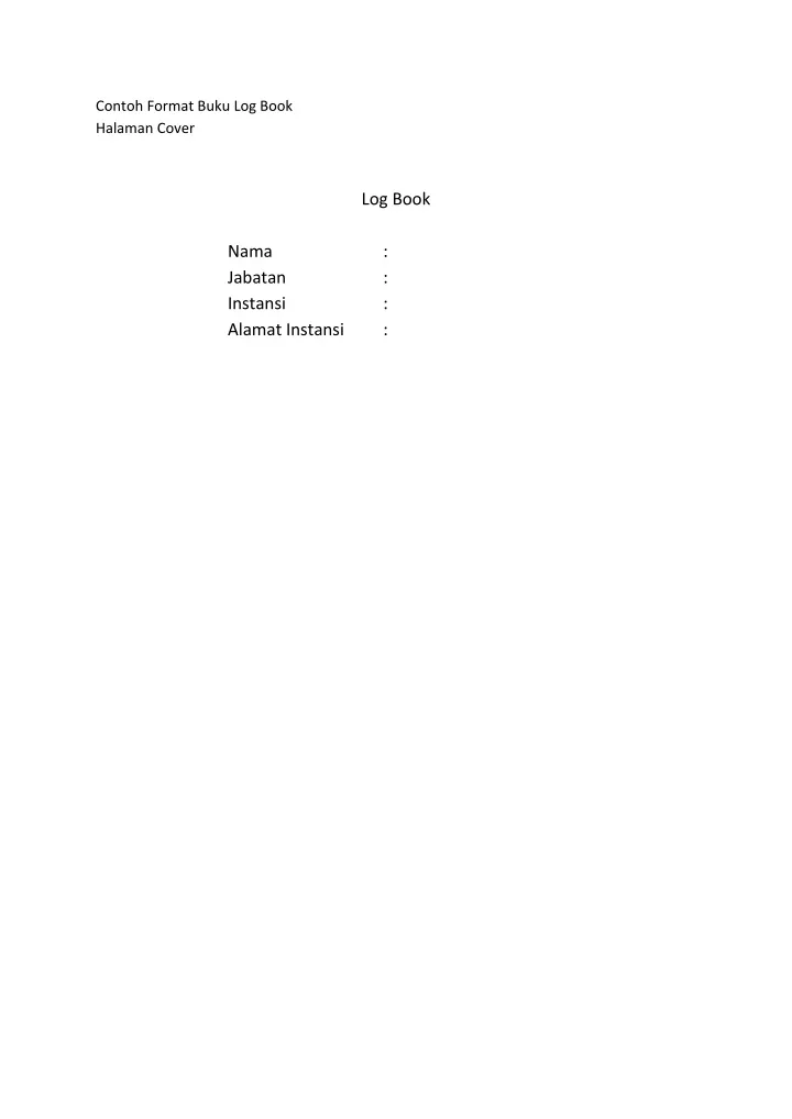 contoh format buku log book halaman cover