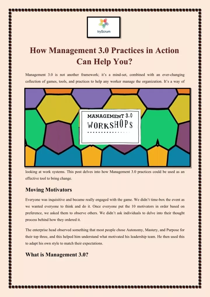 how management 3 0 practices in action can help