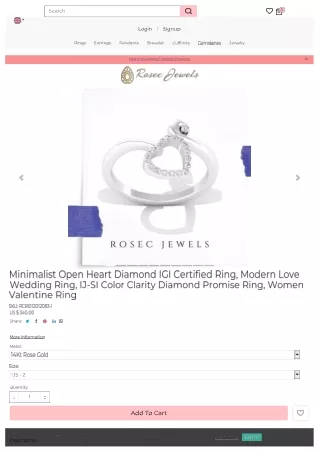 Minimalist Open Heart Diamond IGI Certified Ring