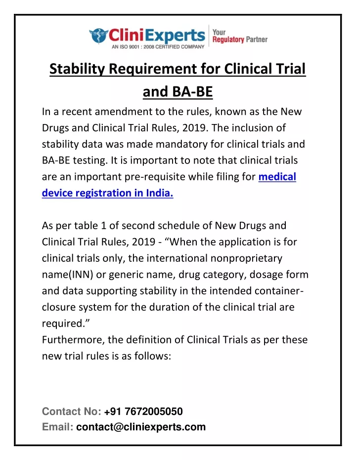 stability requirement for clinical trial