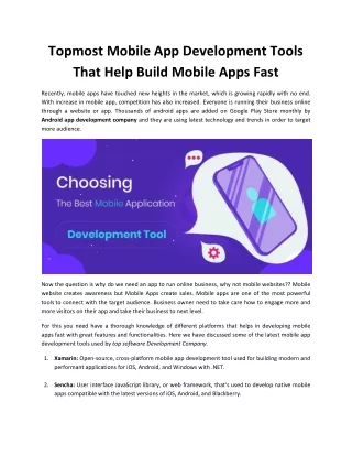 Topmost Mobile App Development Tools That Help Build Mobile Apps Fast