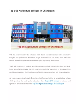 Top BSc Agriculture Colleges in Chandigarh
