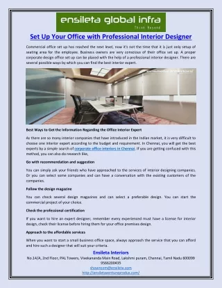 Set Up Your Office with Professional Interior Designer