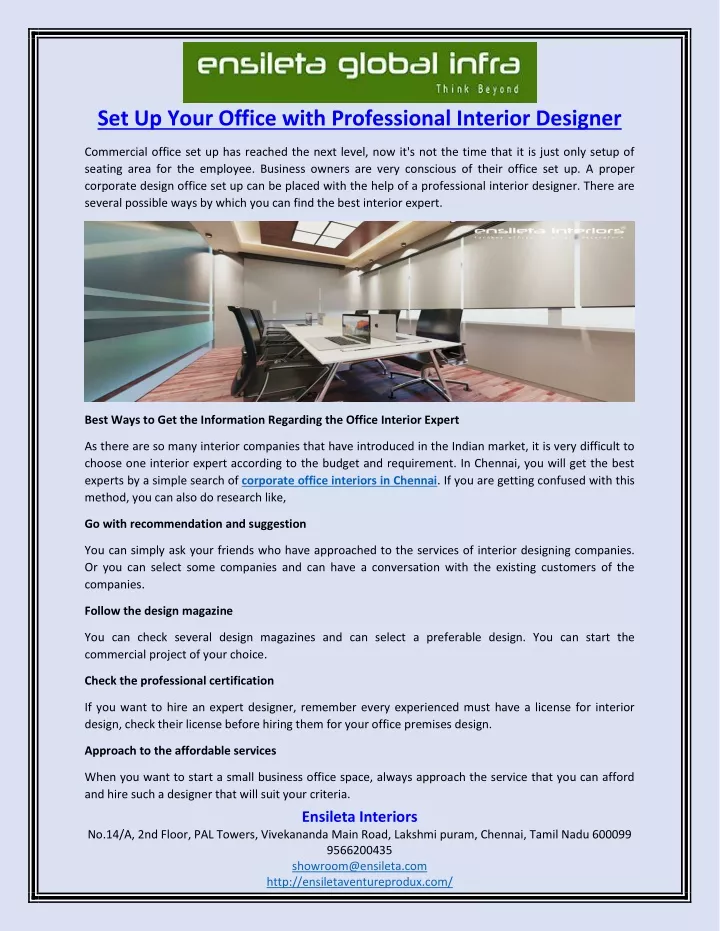 set up your office with professional interior