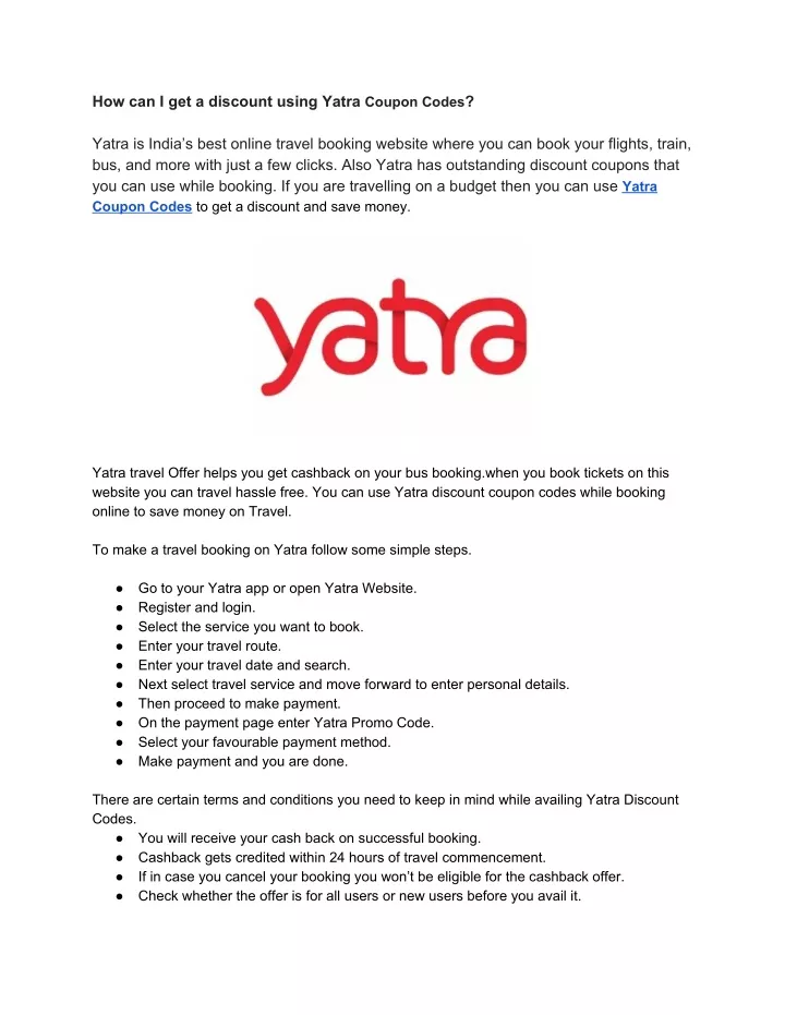 how can i get a discount using yatra coupon codes
