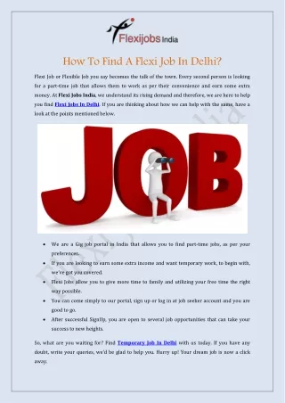 How To Find A Flexi Job In Delhi