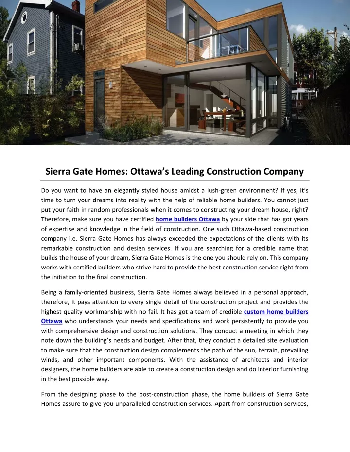 sierra gate homes ottawa s leading construction