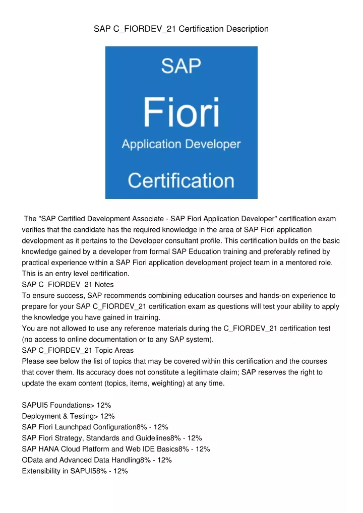 sap c fiordev 21 certification description