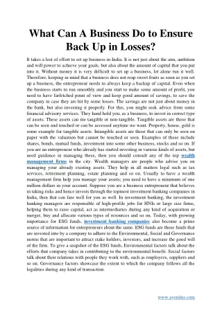 what can a business do to ensure back up in losses