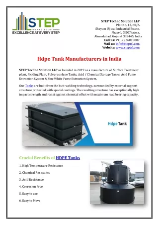 Hdpe Tank Manufacturer in Ahmedabad, Gujarat, India