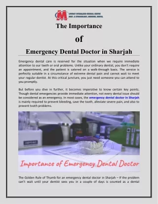 The Importance of Emergency Dental Doctor in Sharjah