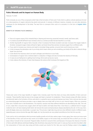 Fulvic Minerals and Its Impact on Human Body