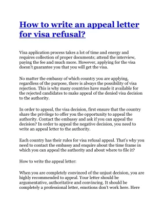 How to write an appeal letter for visa refusal?