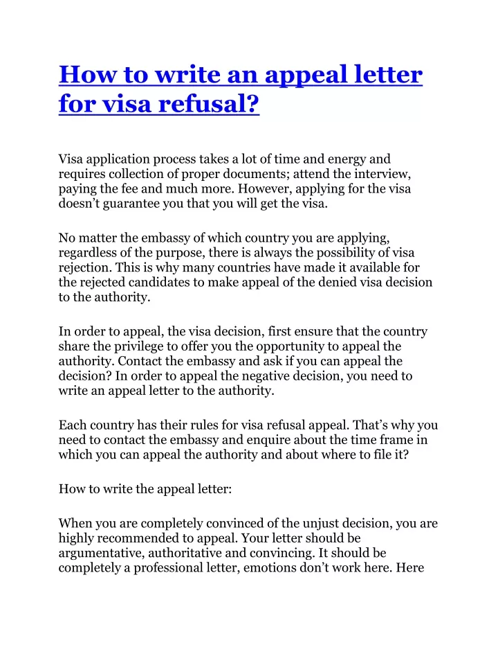how to write an appeal letter for visa refusal