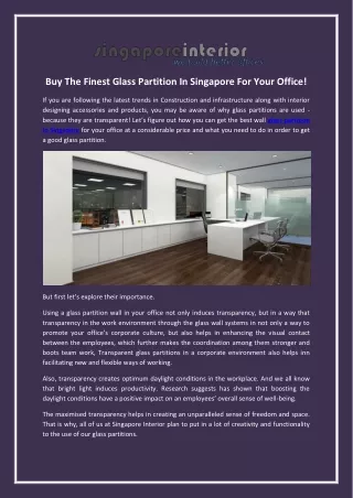 Buy The Finest Glass Partition In Singapore For Your Office!