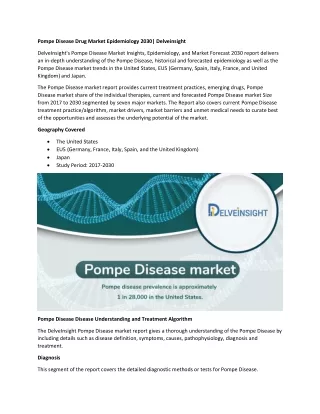 Pompe Disease Drug Market Epidemiology 2030| Delveinsight