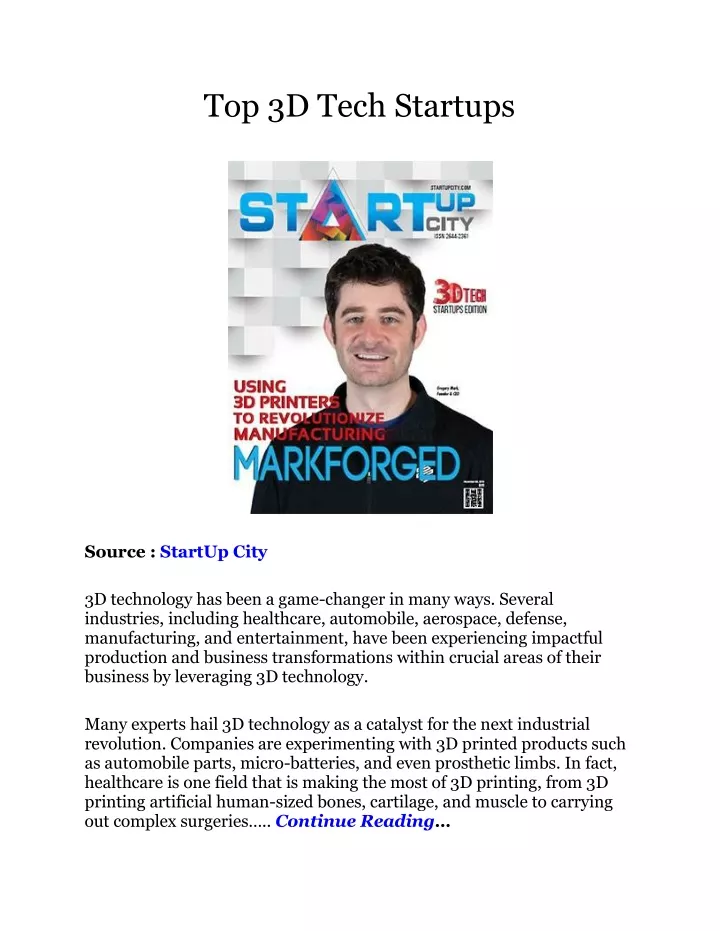 top 3d tech startups