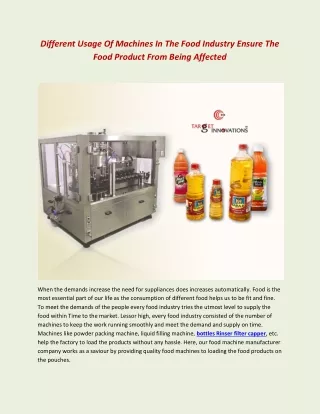 different usage of machines in the food industry