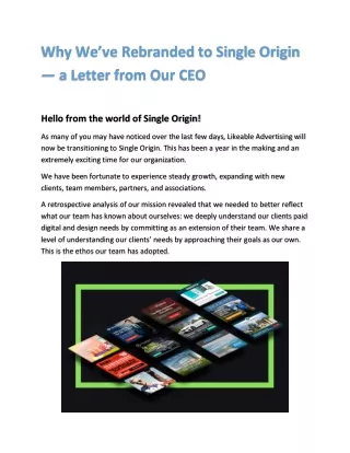 why we ve rebranded to single origin a letter