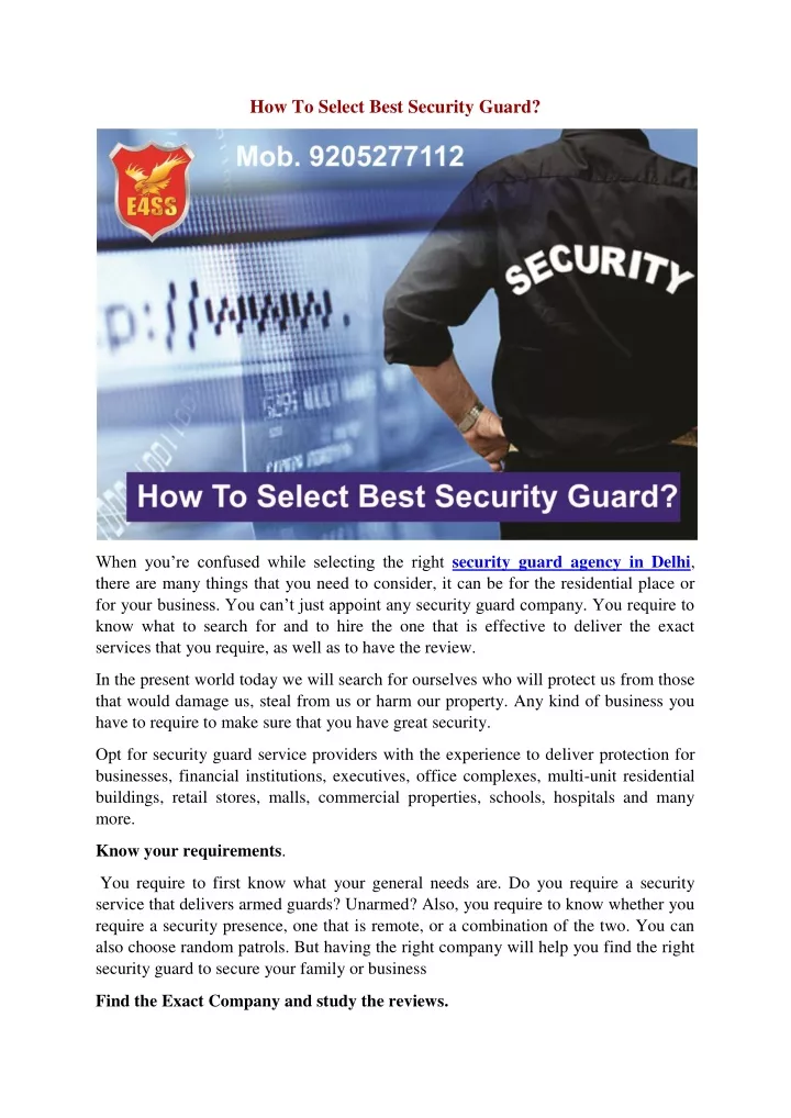how to select best security guard