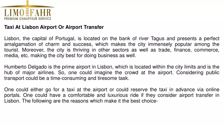 taxi at lisbon airport or airport transfer lisbon