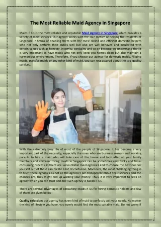 The Most Reliable Maid Agency in Singapore