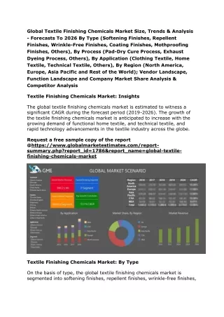 Global Textile Finishing Chemicals Market Size, Trends & Analysis - Forecasts To 2026