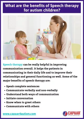 What are the benefits of Speech Therapy in Bangalore for autism children? | CAPAAR