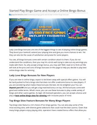 started play bingo game and accept a online bingo