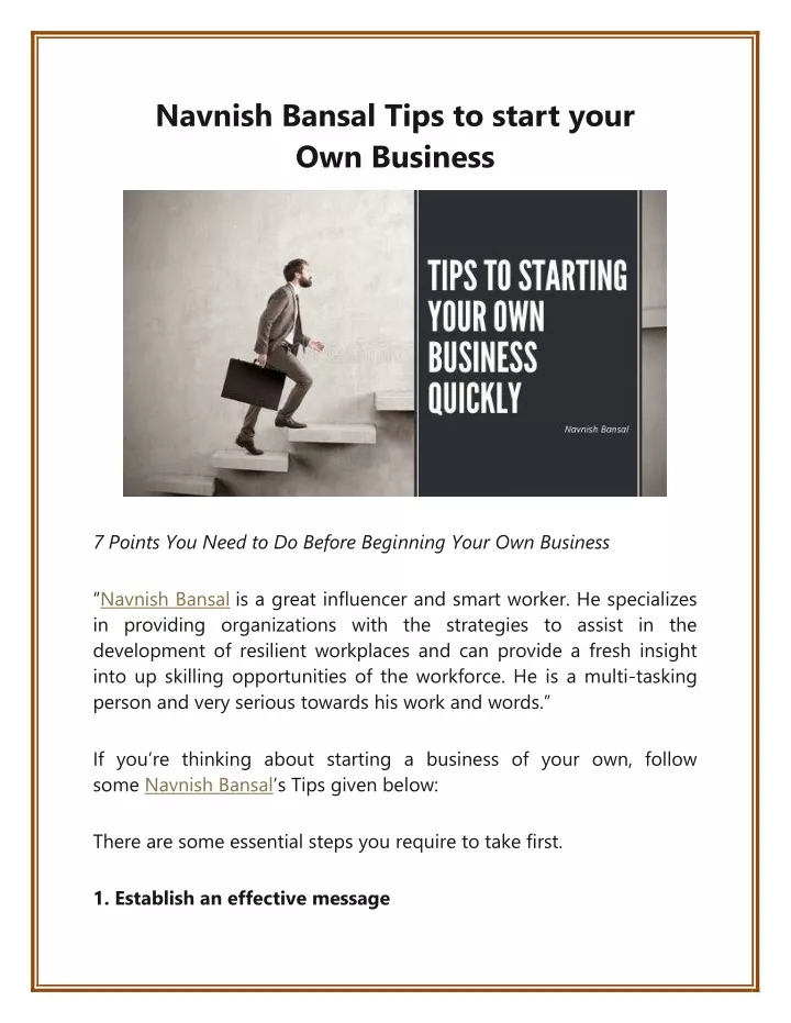 navnish bansal tips to start your own business