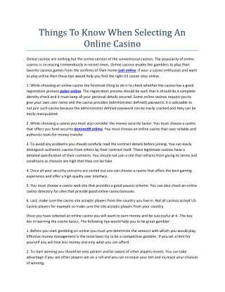 things to know when selecting an online casino