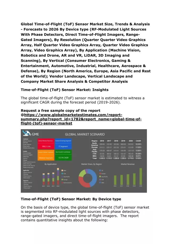 global time of flight tof sensor market size