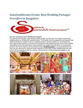 SanaSambhrama Events | Best Wedding Packages Providers In Bangalore