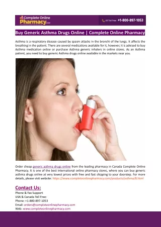 Buy Generic Asthma Drugs Online | Complete Online Pharmacy