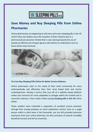 Save Money and Buy Sleeping Pills from Online Pharmacies