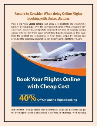 Factors to Consider When doing Online Flights Booking with United Airlines