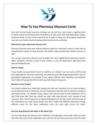 How To Use Pharmacy Discount Cards