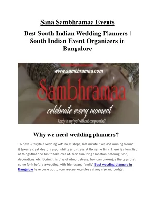 Why we need wedding planners ? | Wedding Planners | Sana Sambhramaa Events