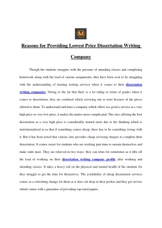 reasons for providing lowest price dissertation